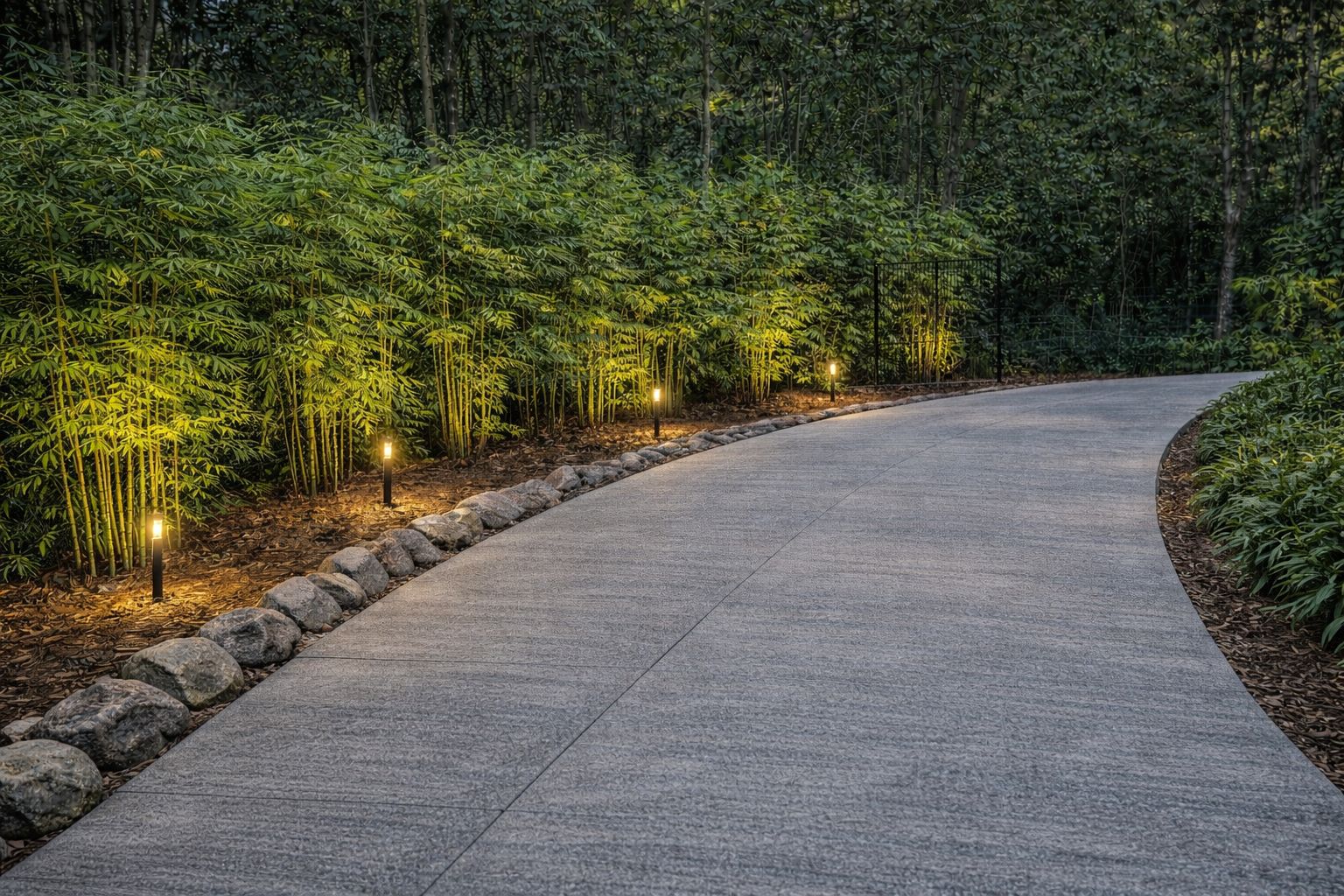 Allée de bambous au crépuscule