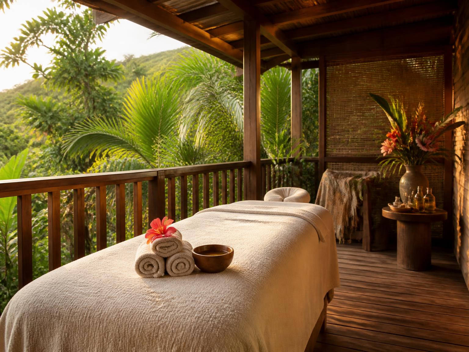 Massage sur la terrasse privative d’un lodge